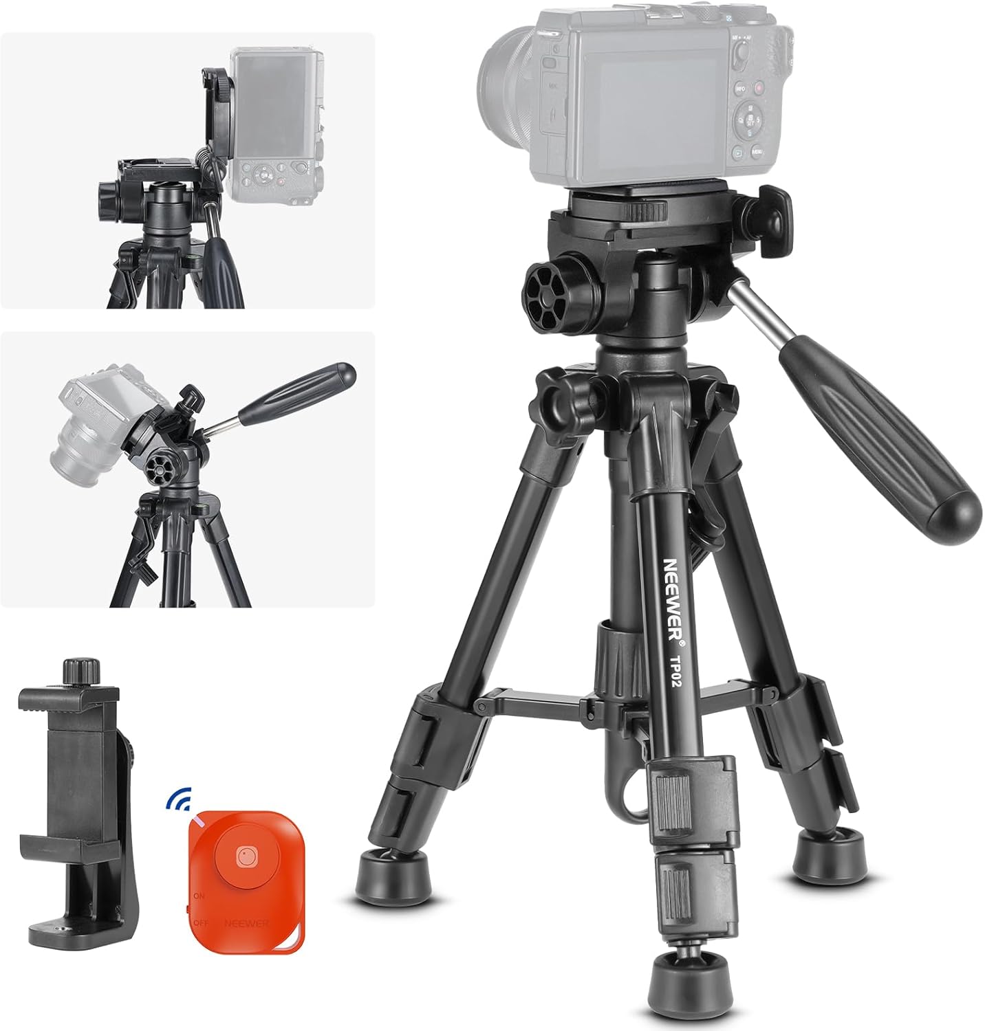 Portable Metal Mini Tripod with Pan Tilt Head for iPhone & Camera