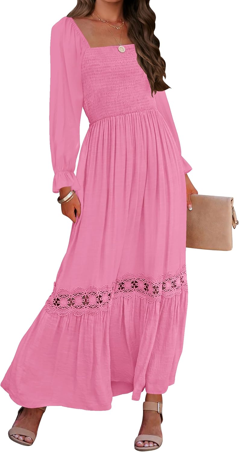ZESICA Women's Boho Long Sleeve Square Neck Maxi Dress Review