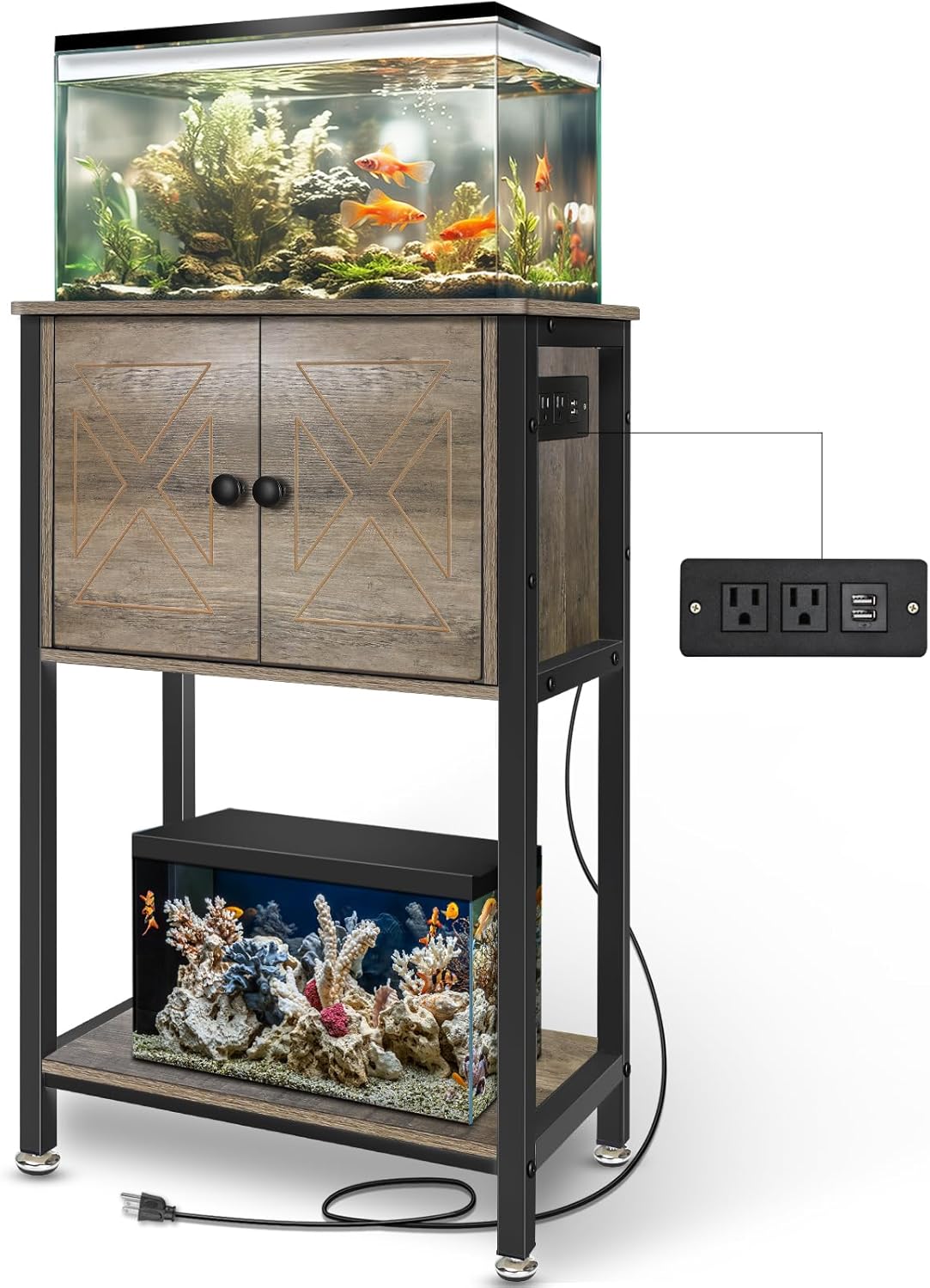 Heavy Duty 5-10 Gallon Fish Tank Stand with Storage & Outlets