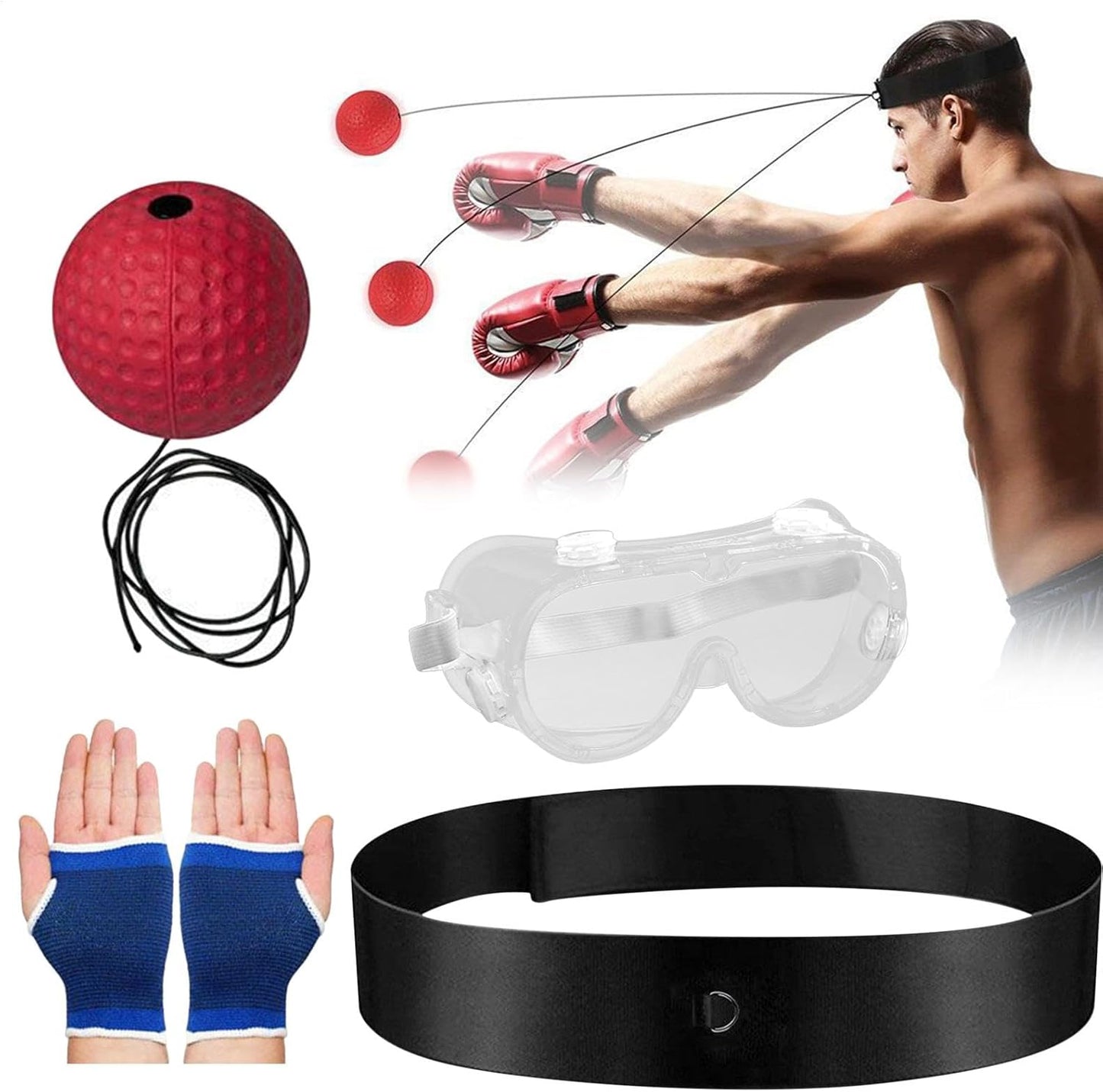Boxing Reflex Ball Set with Headband and Goggles - Improve Speed