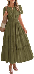 Womens Summer Midi Maxi Dress V Neck Elastic Waist (Style KHM3)