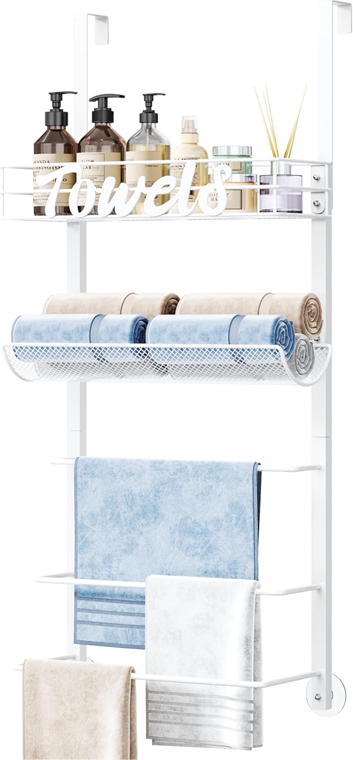 SWTYMIKI Over Door Towel Rack - 5-Tier Bathroom Organizer