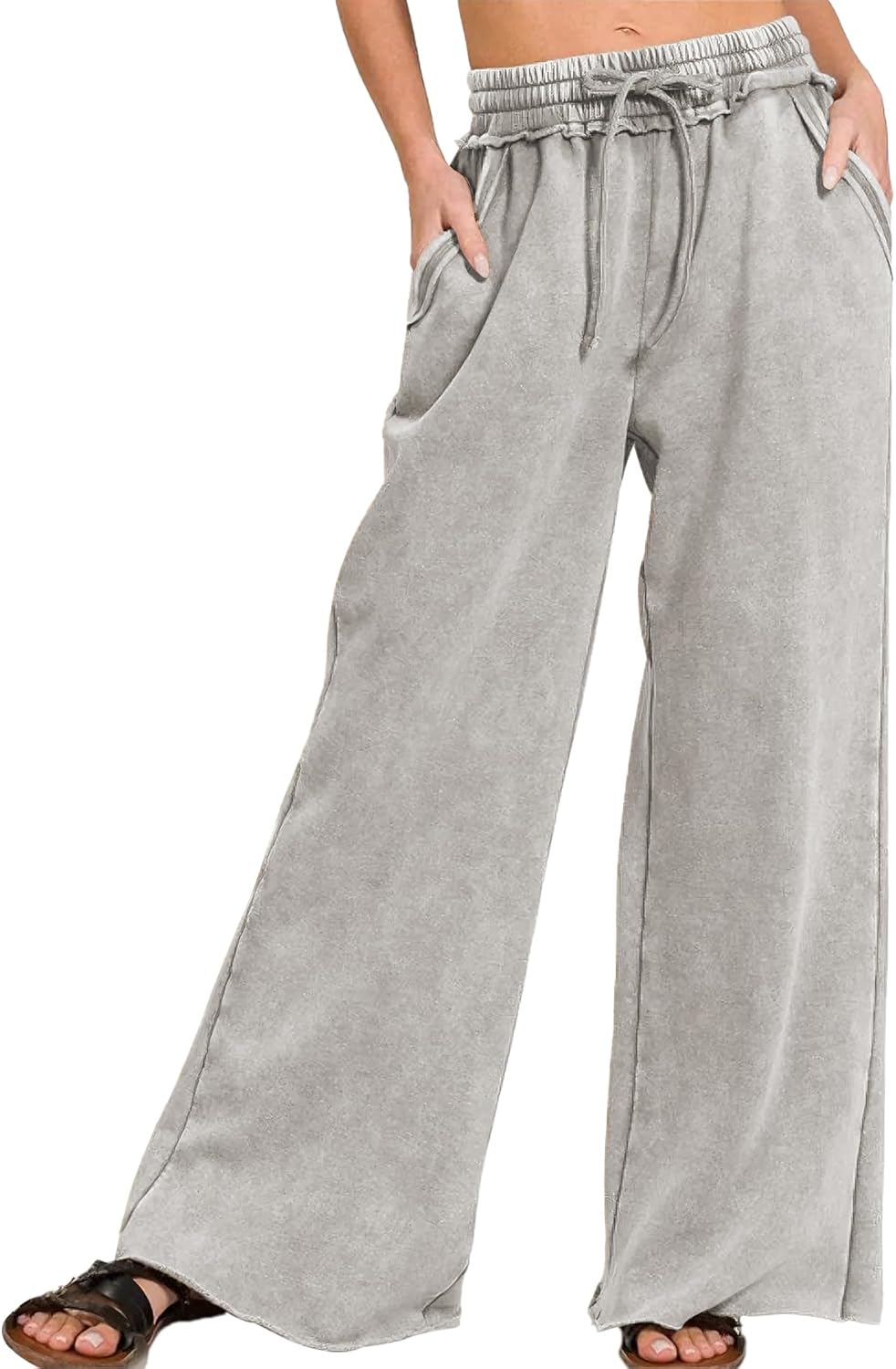 Ainangua Women Acid Wash Palazzo Sweatpants for Casual Style