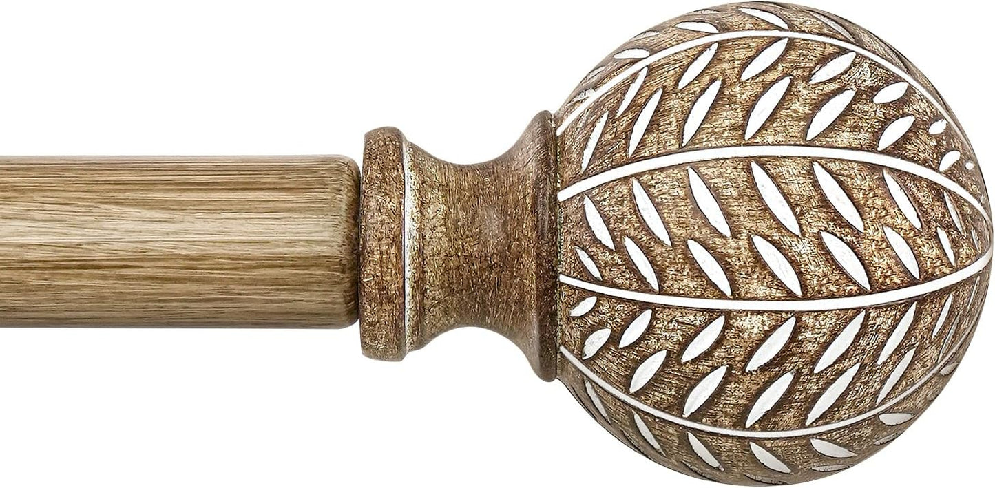 Wood Curtain Rods for Windows 66 to 120 Inch with Leaf Finials