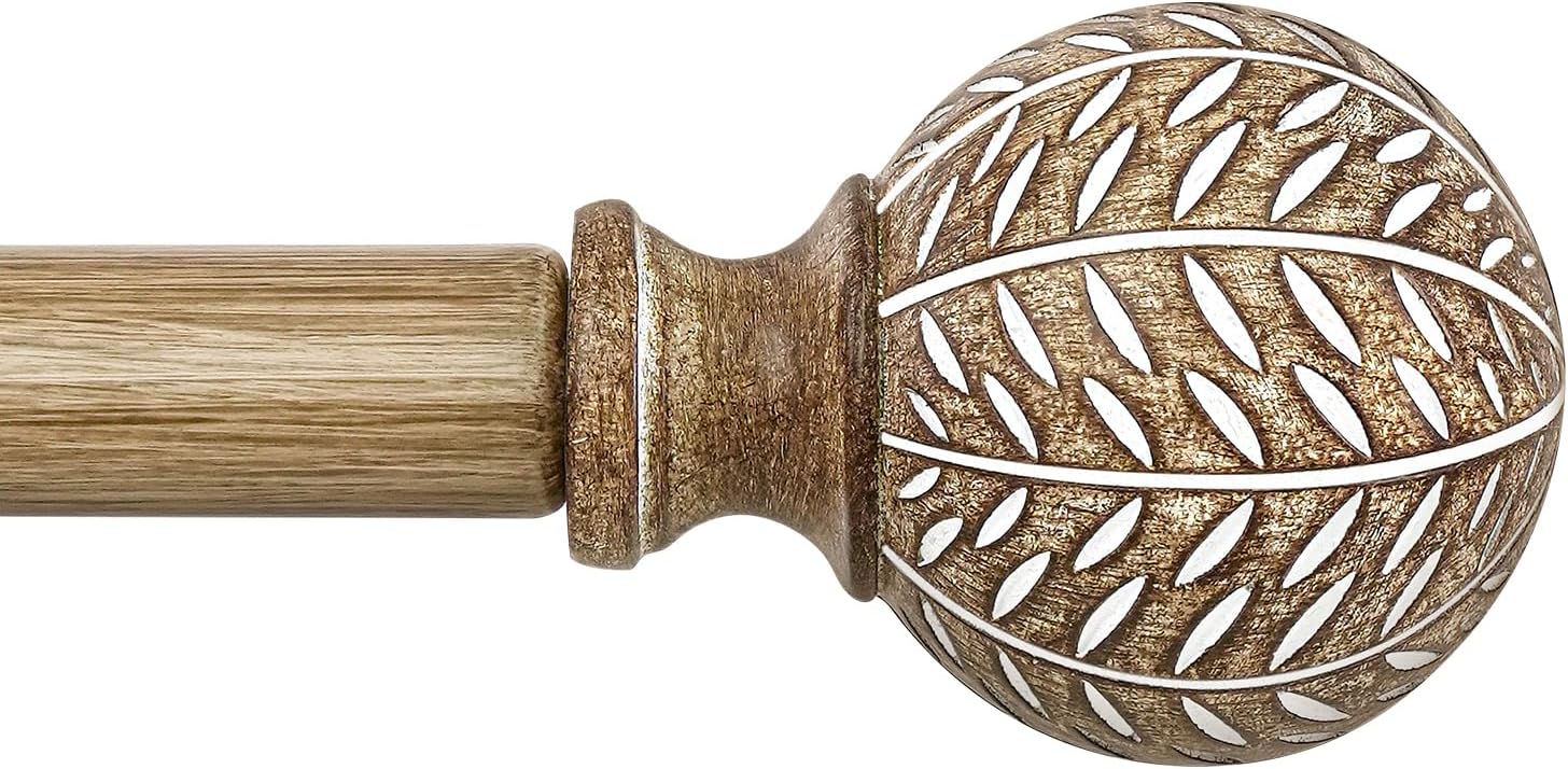 Wood Curtain Rods for Windows 66 to 120 Inch with Leaf Finials