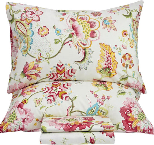 QSH Floral Bed Sheets Set - Soft Egyptian Cotton Queen Bedding
