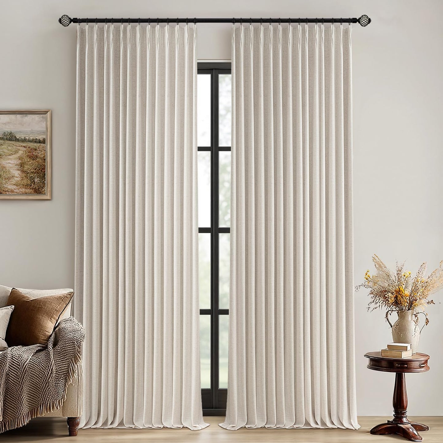 MIULEE Beige Pinch Pleated Blackout Curtains for Bedroom