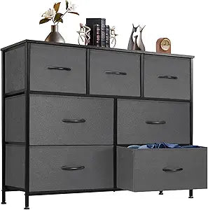 Dresser for Bedroom with 7 Drawers and Fabric Bins for Storage