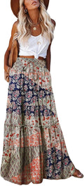 EARKOHA Womens High Waist Tie Paisley Maxi Skirt - Flowy (Style 4BKN)
