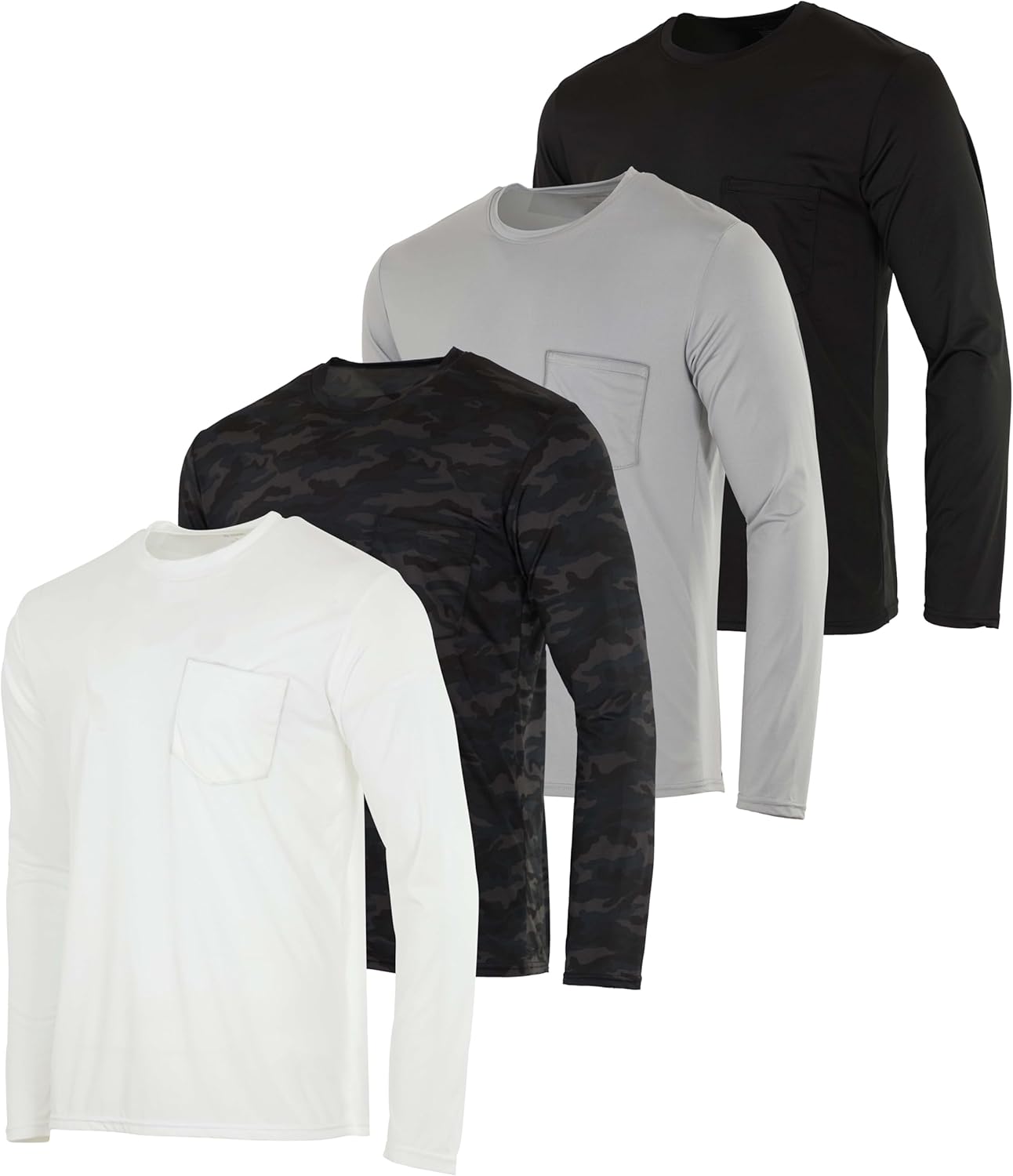 Men's Dry-Fit Long Sleeve Pocket Crew T-Shirt for Outdoors