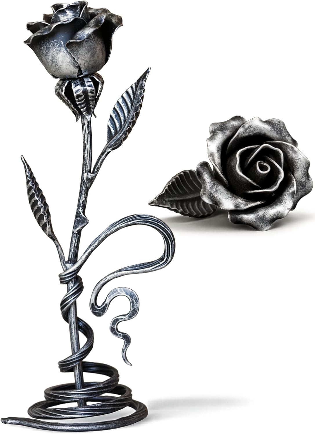 Hand-Forged Iron Rose with Engravable Steel Base for Love