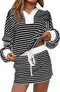 Fisoew Womens Striped 2 Piece Outfits Casual Sweatshirt Skirt Set