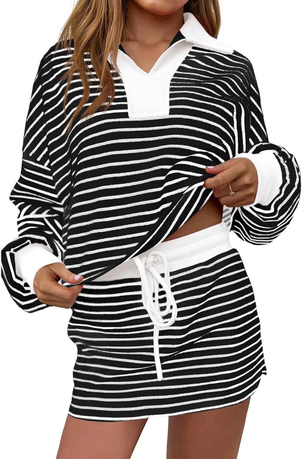 Fisoew Womens Striped 2 Piece Outfits for Casual Comfort
