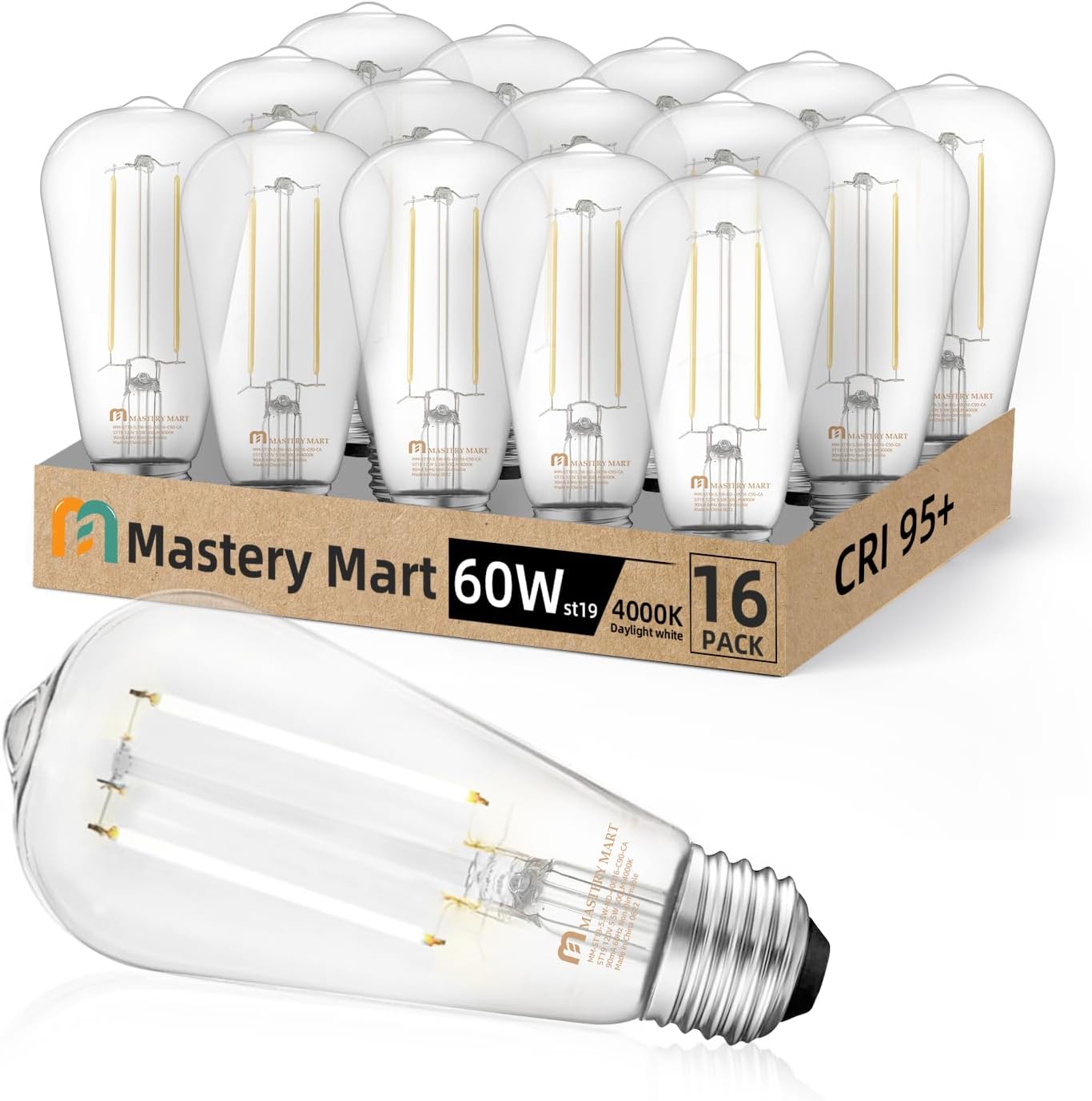 16 Pack ST19 LED Edison Bulbs for Vintage Style Lighting