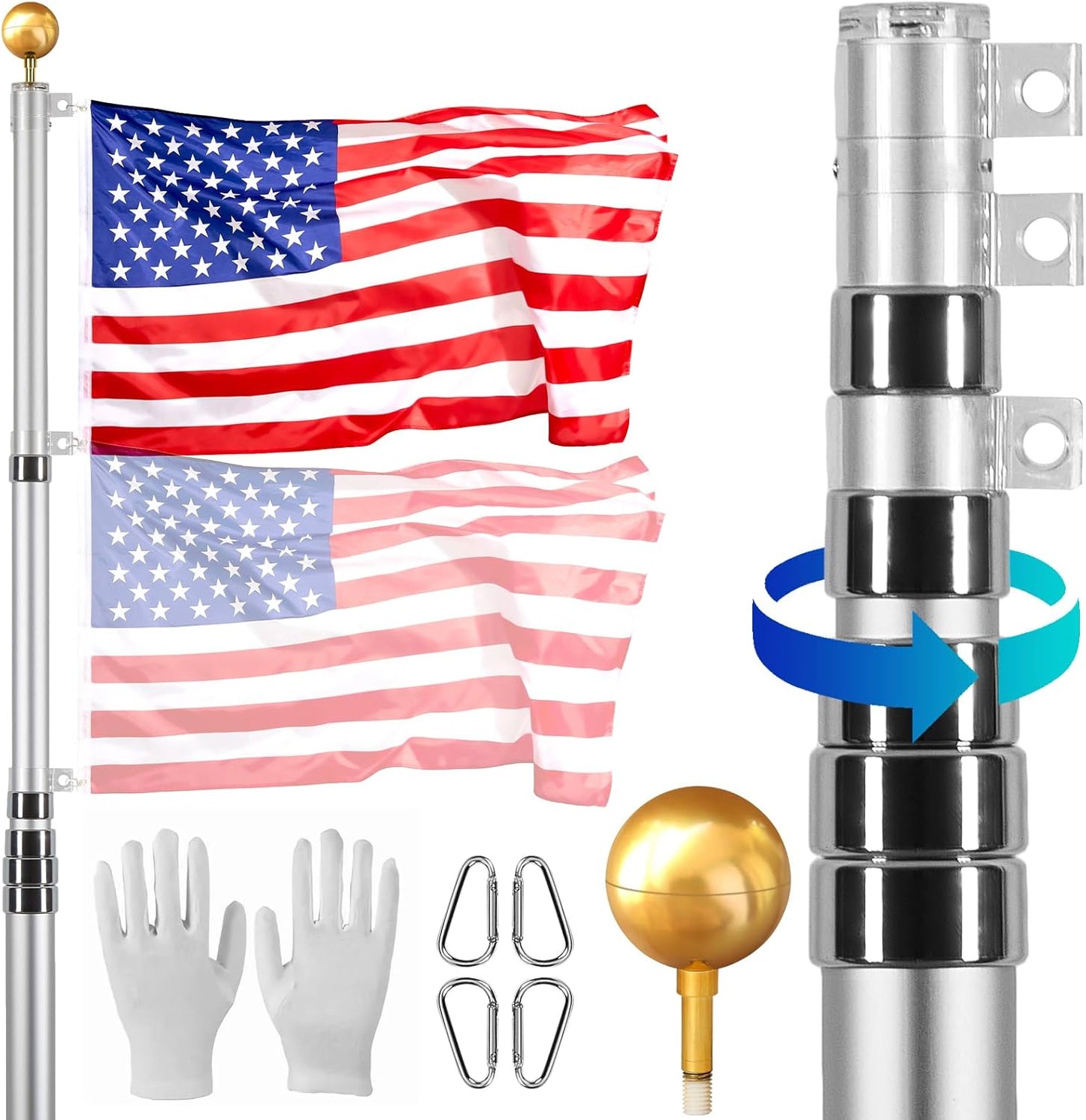 VEVOR 30FT Telescoping Flag Pole Kit for Outdoor Display