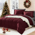 Plush Comforter Set Full Size Burgundy - Warm Flannel Comfort