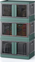 8.4Gal Collapsible Storage Bins with Lids & Wheels - Stackable Green
