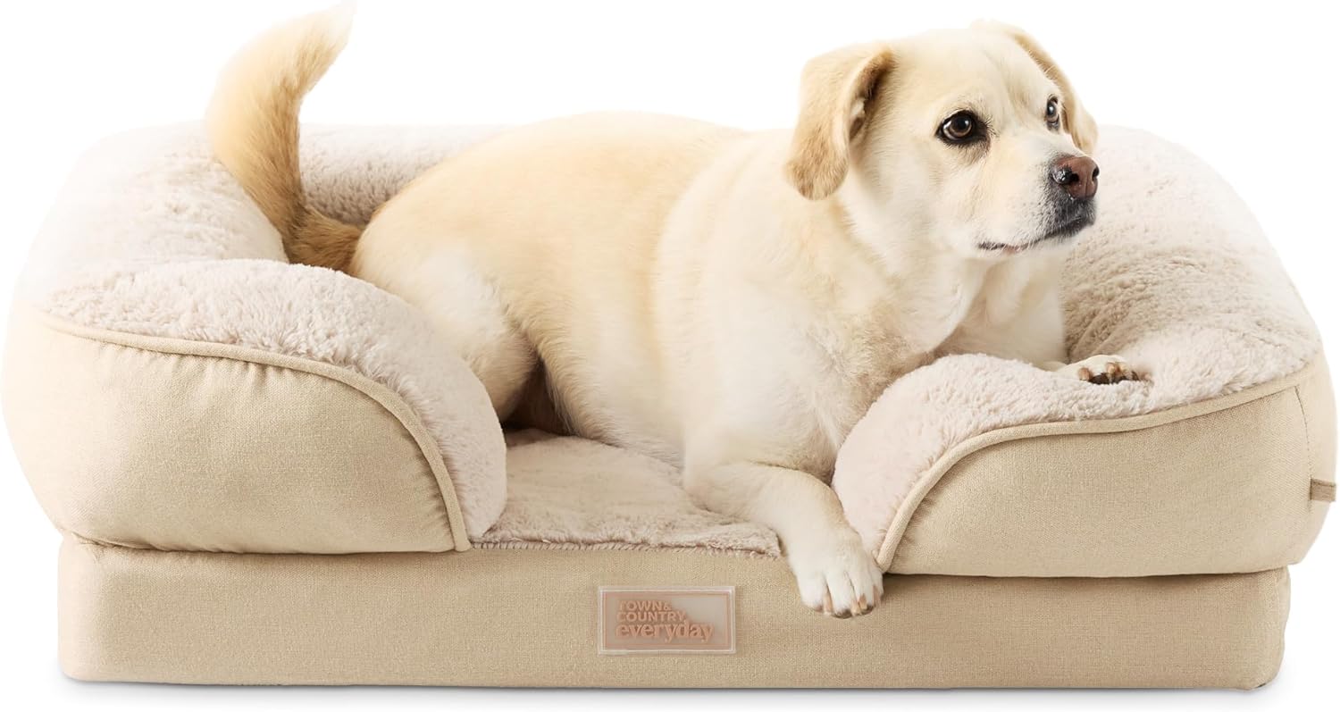 CuddleTown Comfy Solid Bolster Sofa Pet Bed for Medium Pets