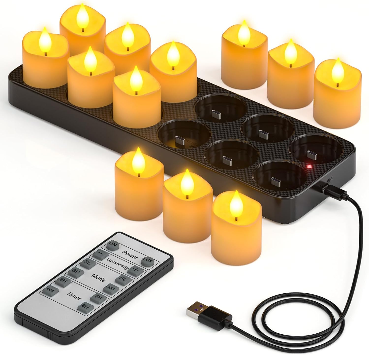 Yme Rechargeable Tea Lights Candles with Remote Timer for Decor