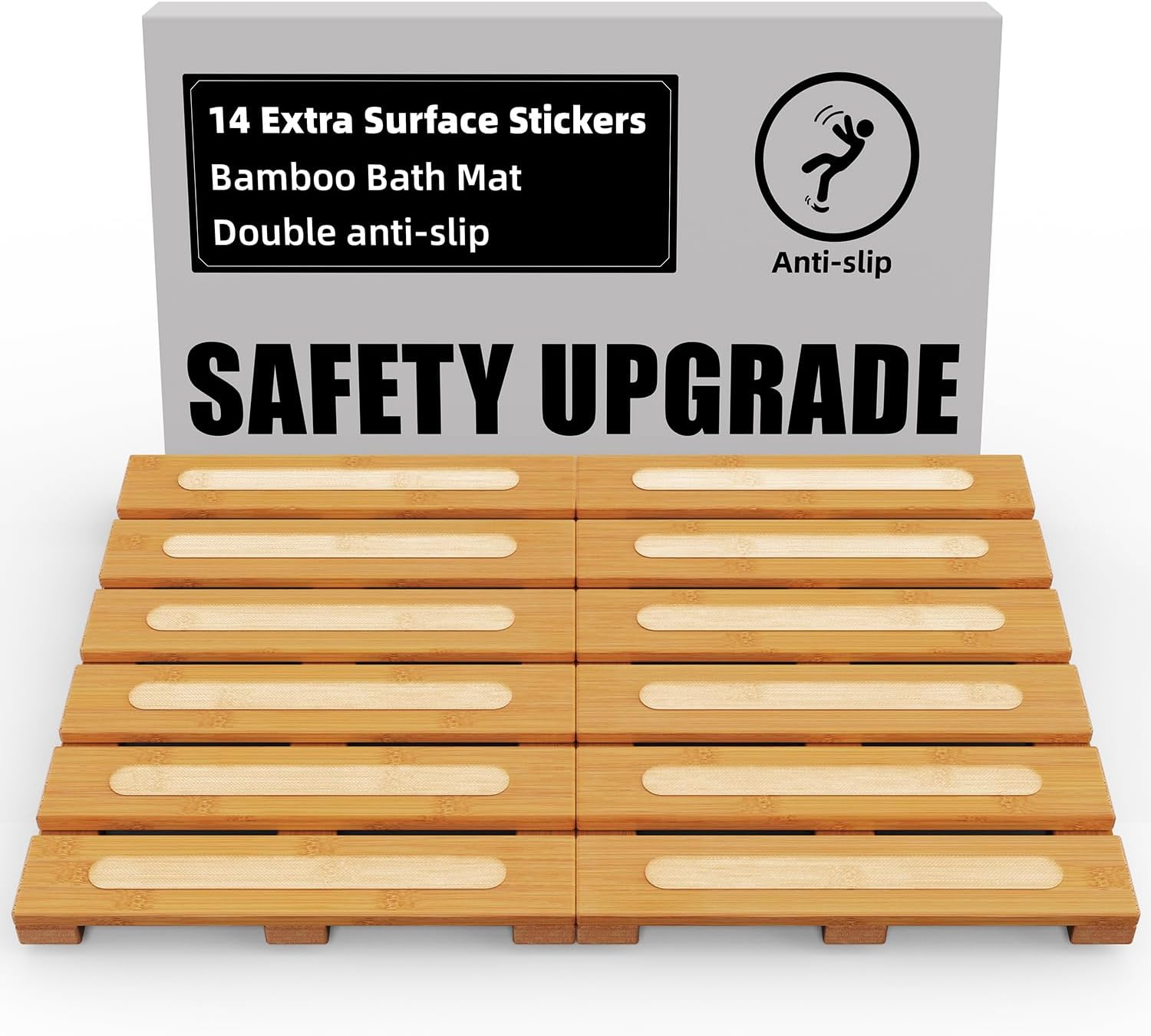 JOJOZOO Bamboo Bath Mat: Dual Anti-Slip, Waterproof, Portable