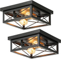 2-Light Industrial Square Flush Mount Ceiling Light - Matte Black