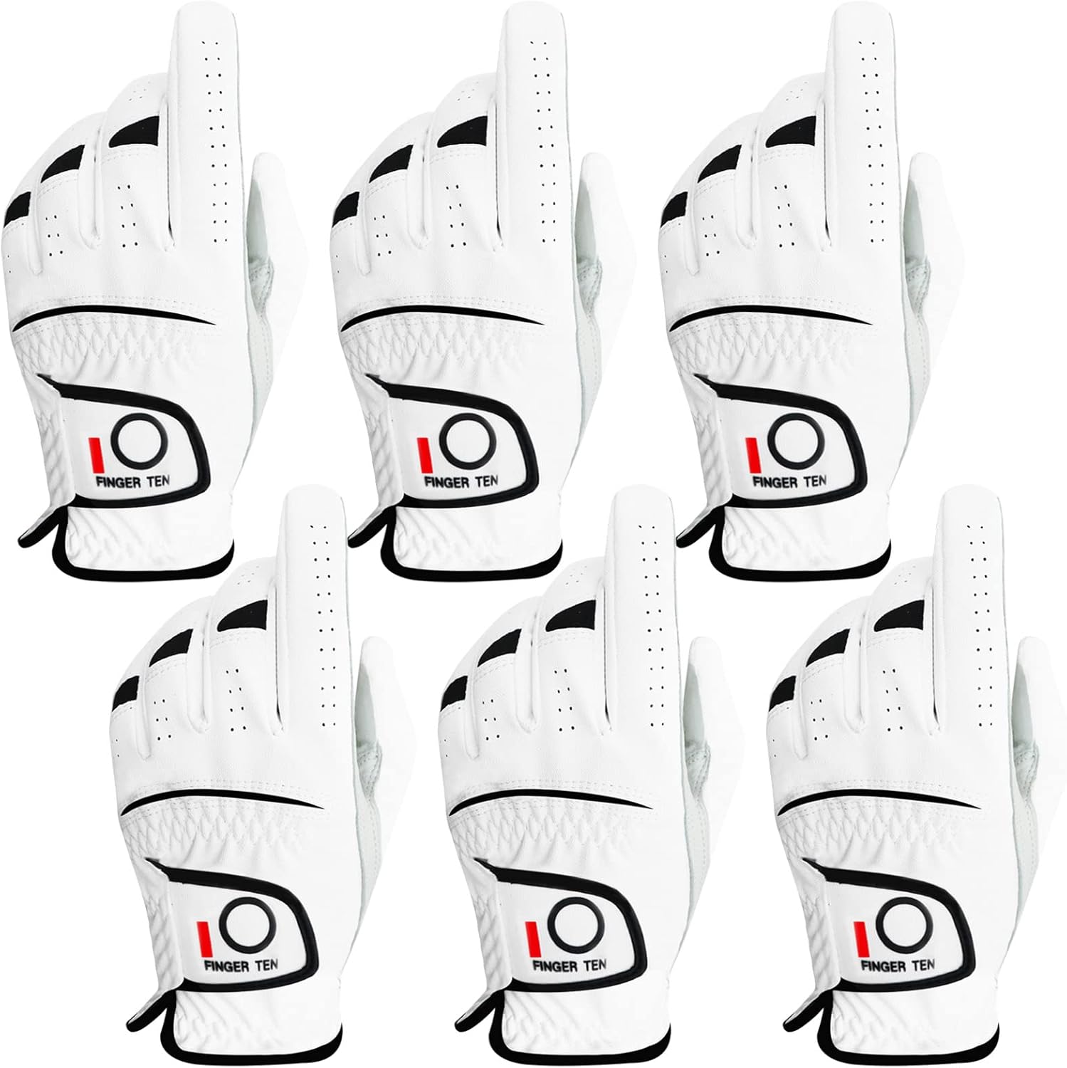 FINGER TEN Golf Gloves for Men - All Weather Leather Grip