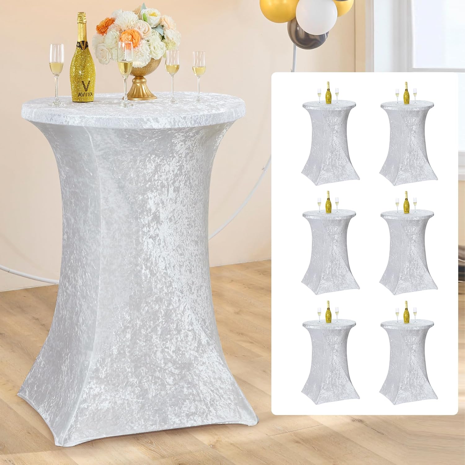 Premium Wrinkle-Free White Velvet Cocktail Tablecloth Set