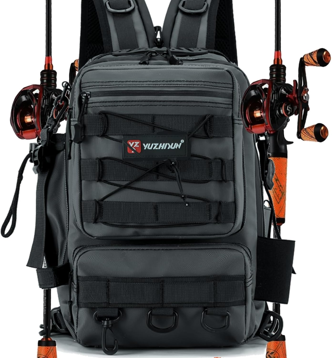 Hevio Fishing Sling Bag - Compact with 2 Rod Holder - Organize Tackle & Gear, Grey