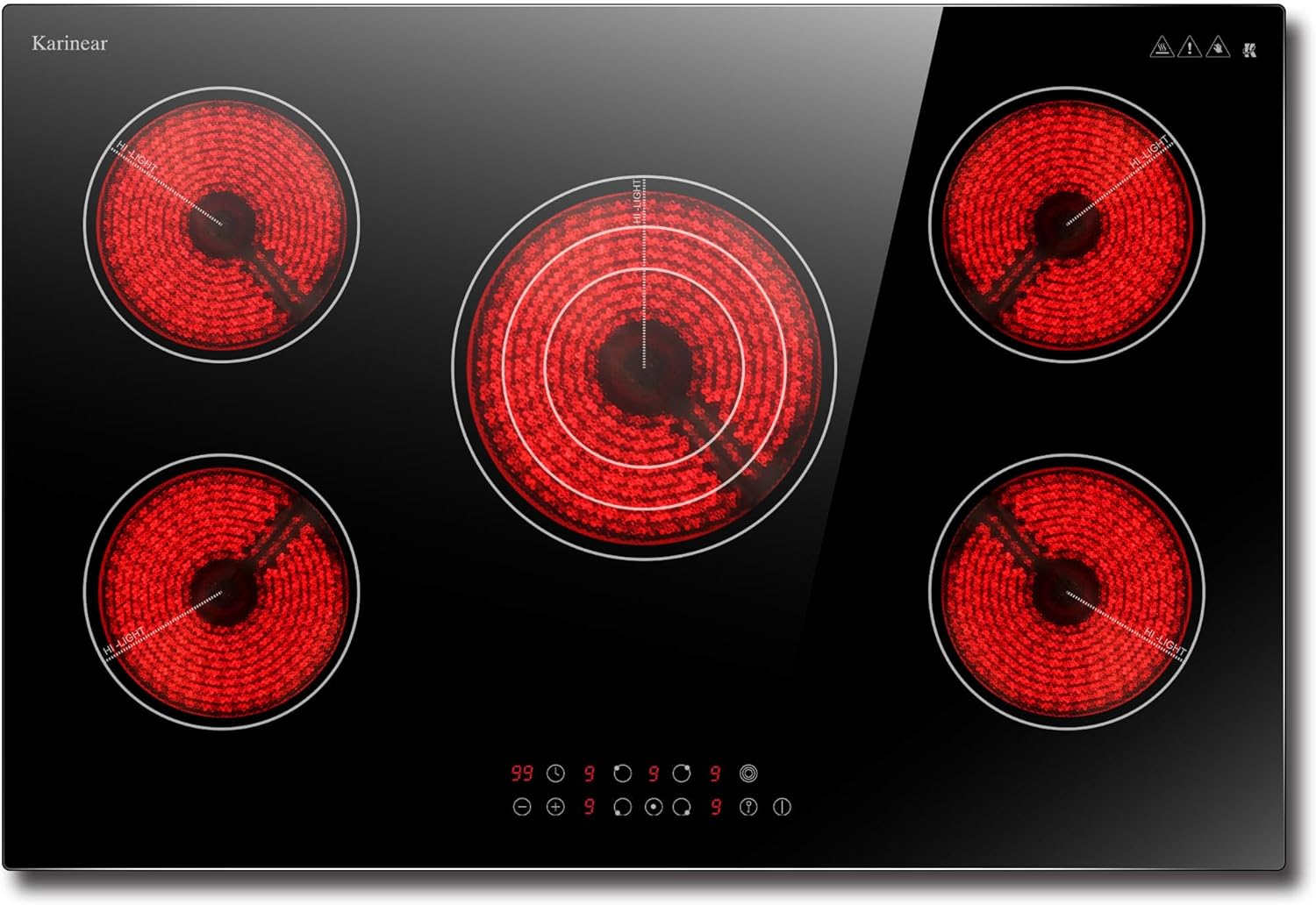 Karinear Electric Cooktop 30 Inch with 5 Burners and Safety Features