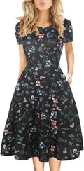 Women's Elegant Knee Length Vintage 50s A-Line Dress - Flattering