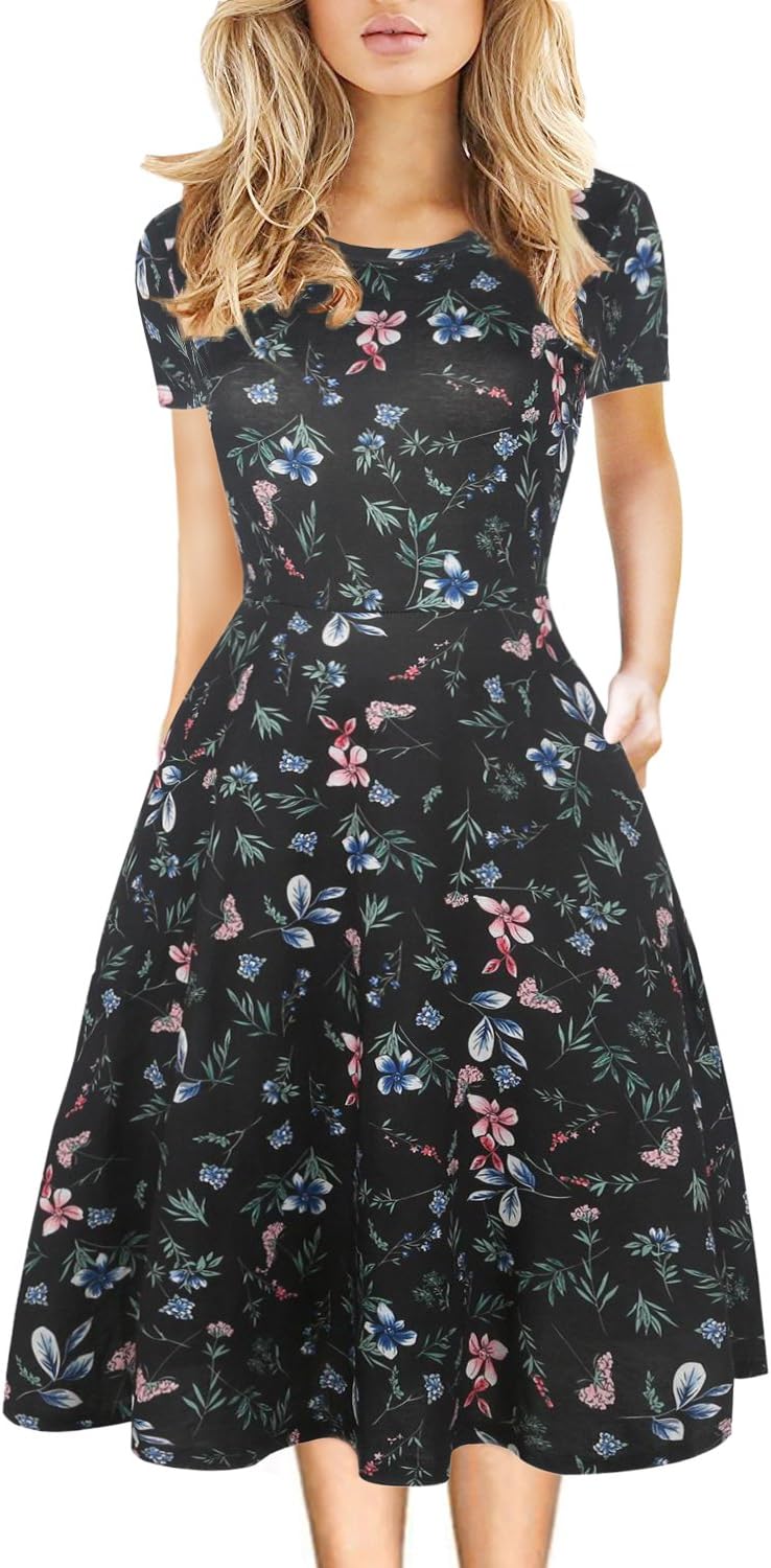 Elegant Knee Length Floral Print Dress for Women - Vintage Style