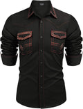 Men's Western Embroidered Cotton Shirt - Slim Casual Long Sleeve
