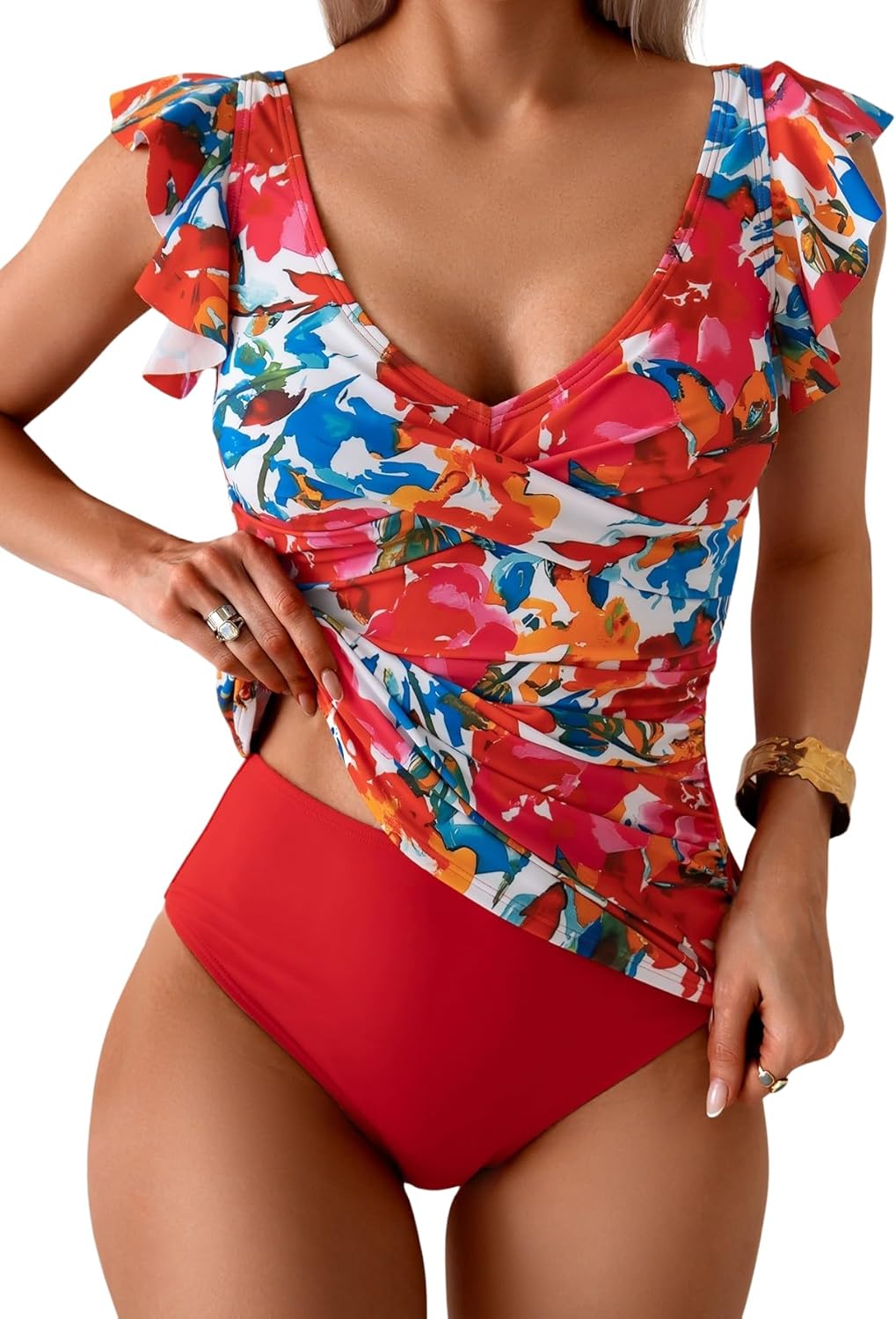 Tankini Swimsuit for Women with Tummy Control and Ruffles