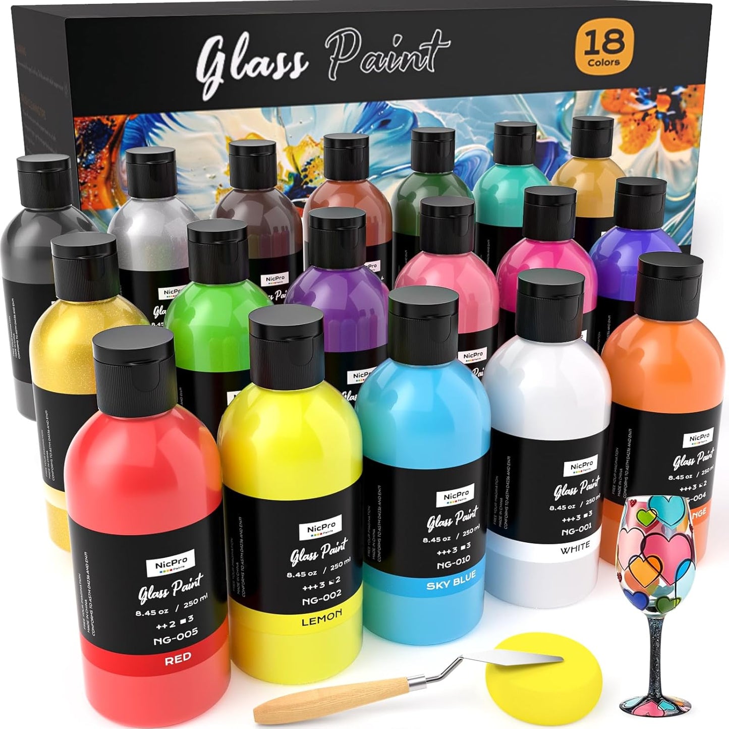 Nicpro 18 Colors Acrylic Glass Paint Set for Creative Projects