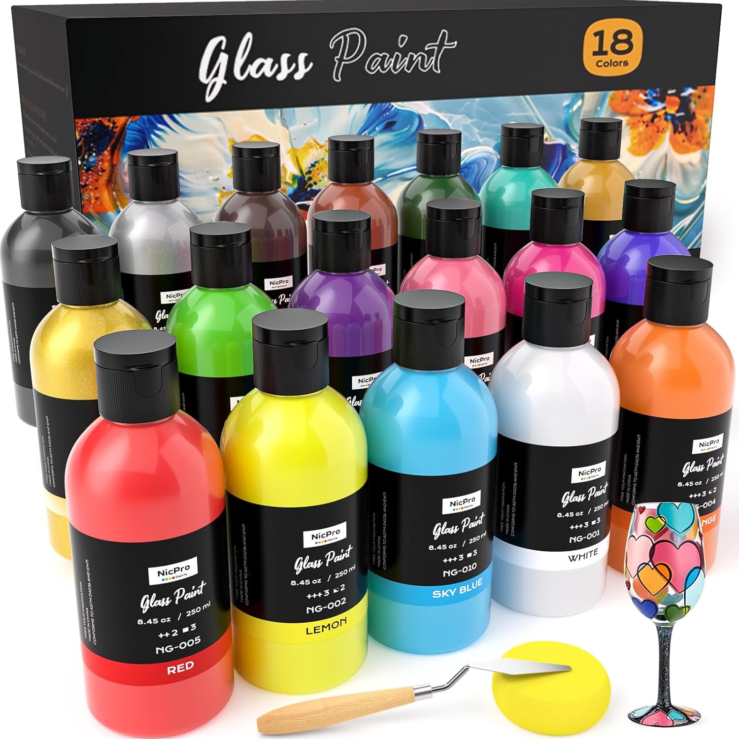 Nicpro 18 Colors Acrylic Glass Paint Set for Creative Projects