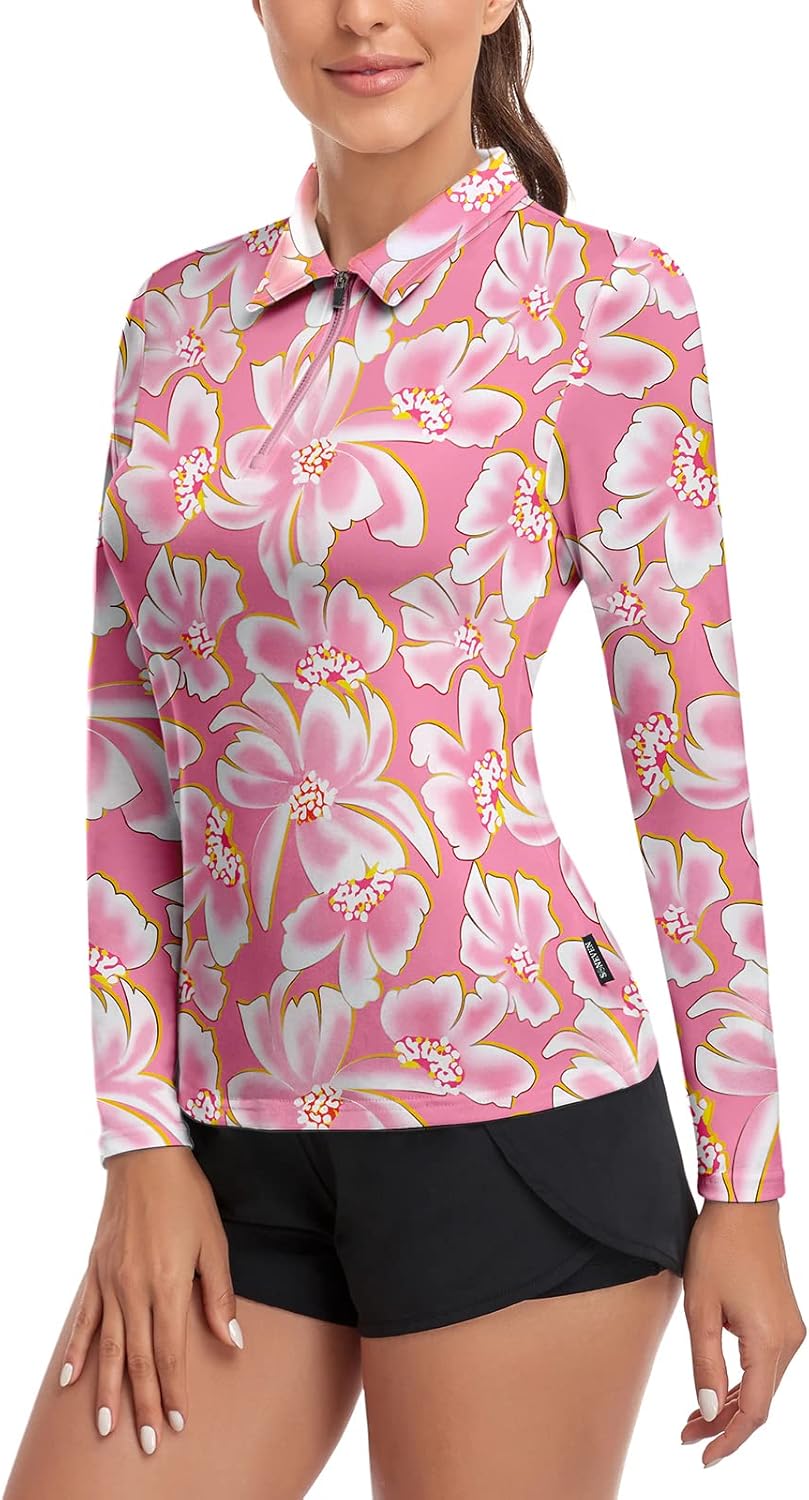 Soneven Womens Long Sleeve Polos 1/4 Zip Golf Shirt for Work