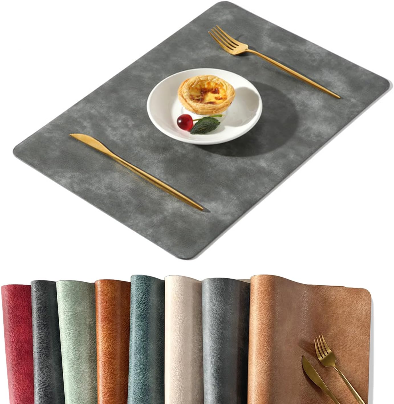 UnivoColors Washed Cowhide Pattern PU Leather Placemats Set of 8