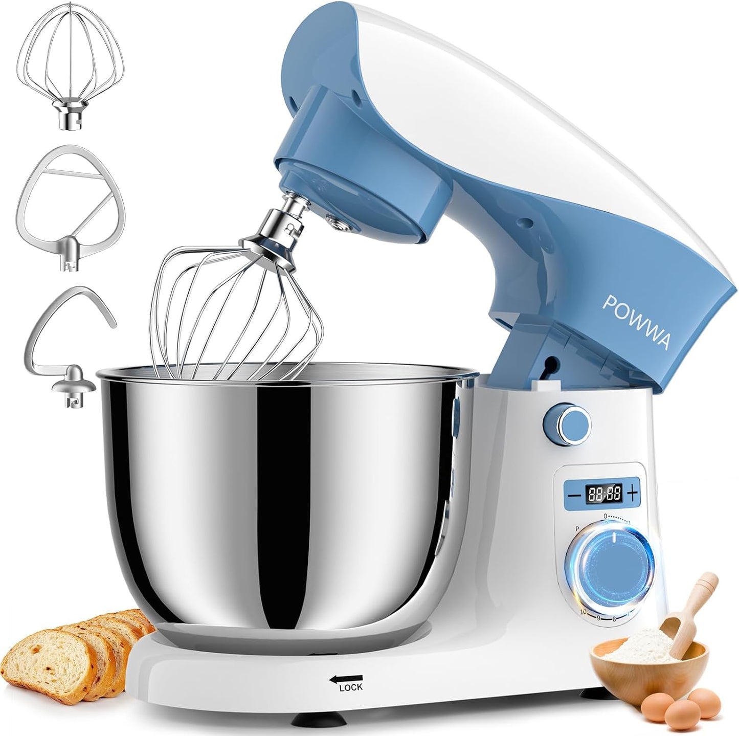 Stand Mixer POWWA 6.5 QT with 10 Speeds for Baking Needs