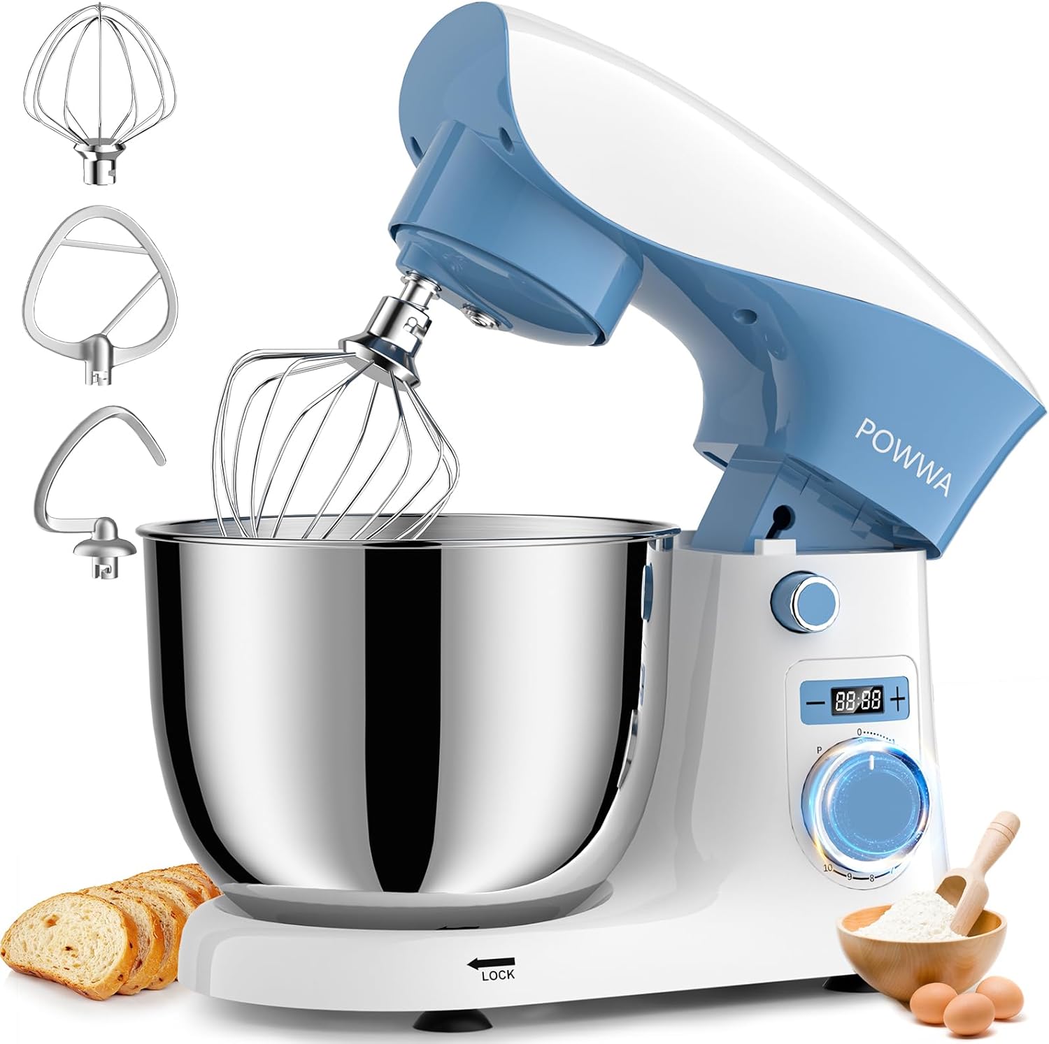 Stand Mixer POWWA 6.5 QT with 10 Speeds for Baking Needs