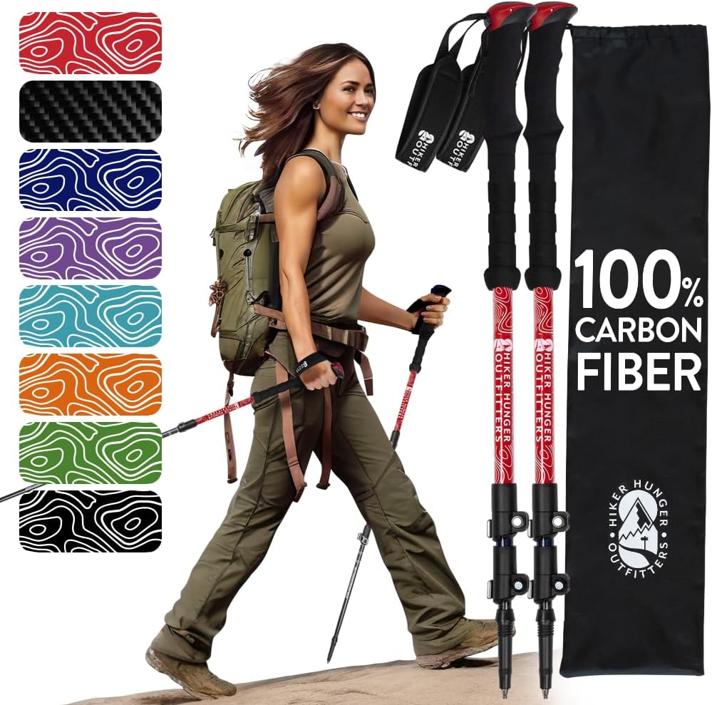 100% Carbon Fiber Trekking Poles - Lightweight Hiking Gear
