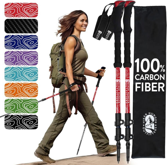 100% Carbon Fiber Trekking Poles - Lightweight Hiking Gear