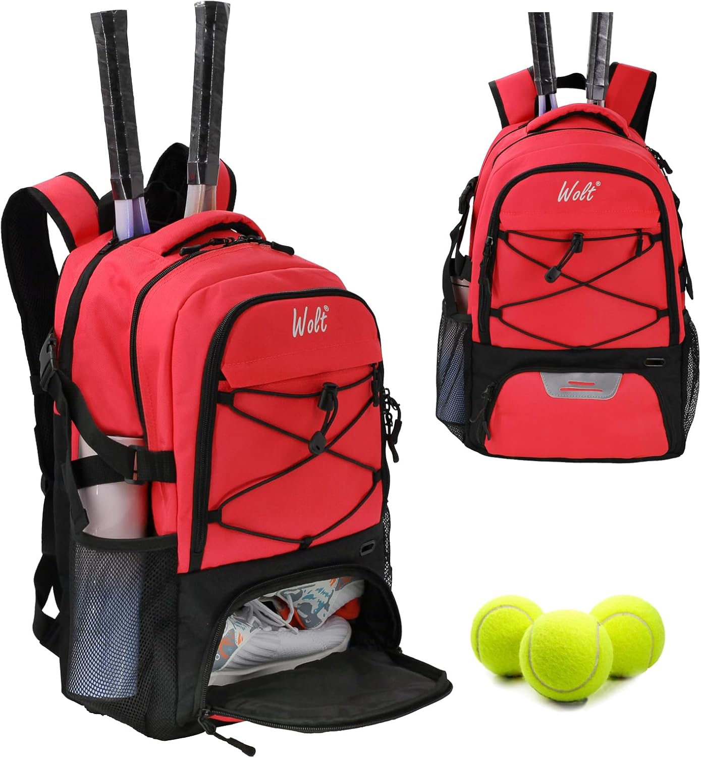 WOLT Tennis Bag - Large Racket Backpack with Shoe Compartment