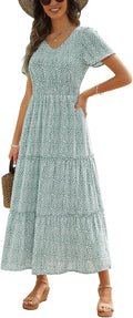 Zattcas Womens 2025 Long Summer Dress - Flowy Smocked Boho Maxi