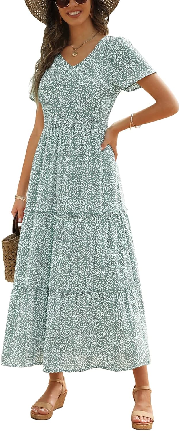 Zattcas Womens Long Summer Dress with Flutter Sleeves and V Neck