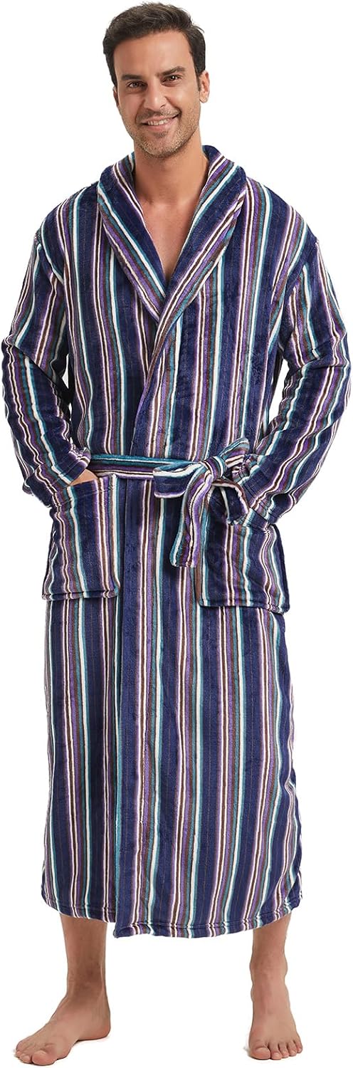 FashGudim Mens Plush Robe Big and Tall Full Length Warm Robe