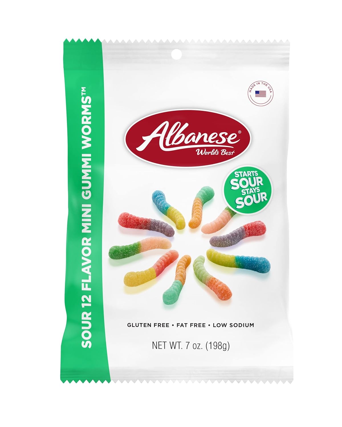 Albanese World's Best Sour Mini Gummi Worms - 12 Unique Flavors