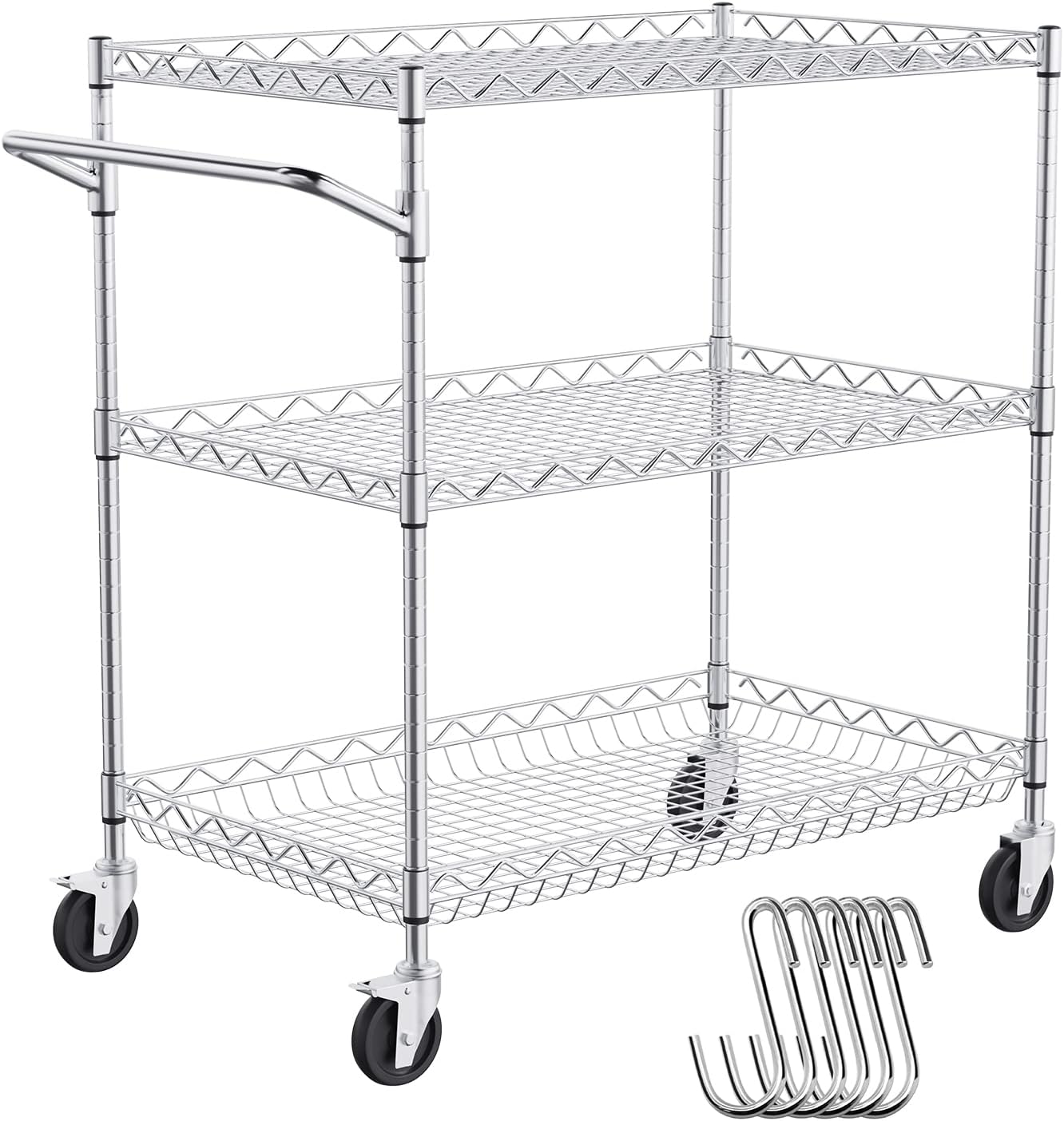 VEVOR 3-Tier Utility Cart: 661 LBS Capacity & Portable Storage