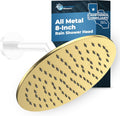Solid Metal 8 in Rainfall Shower Head - High Flow, Brushed Gold