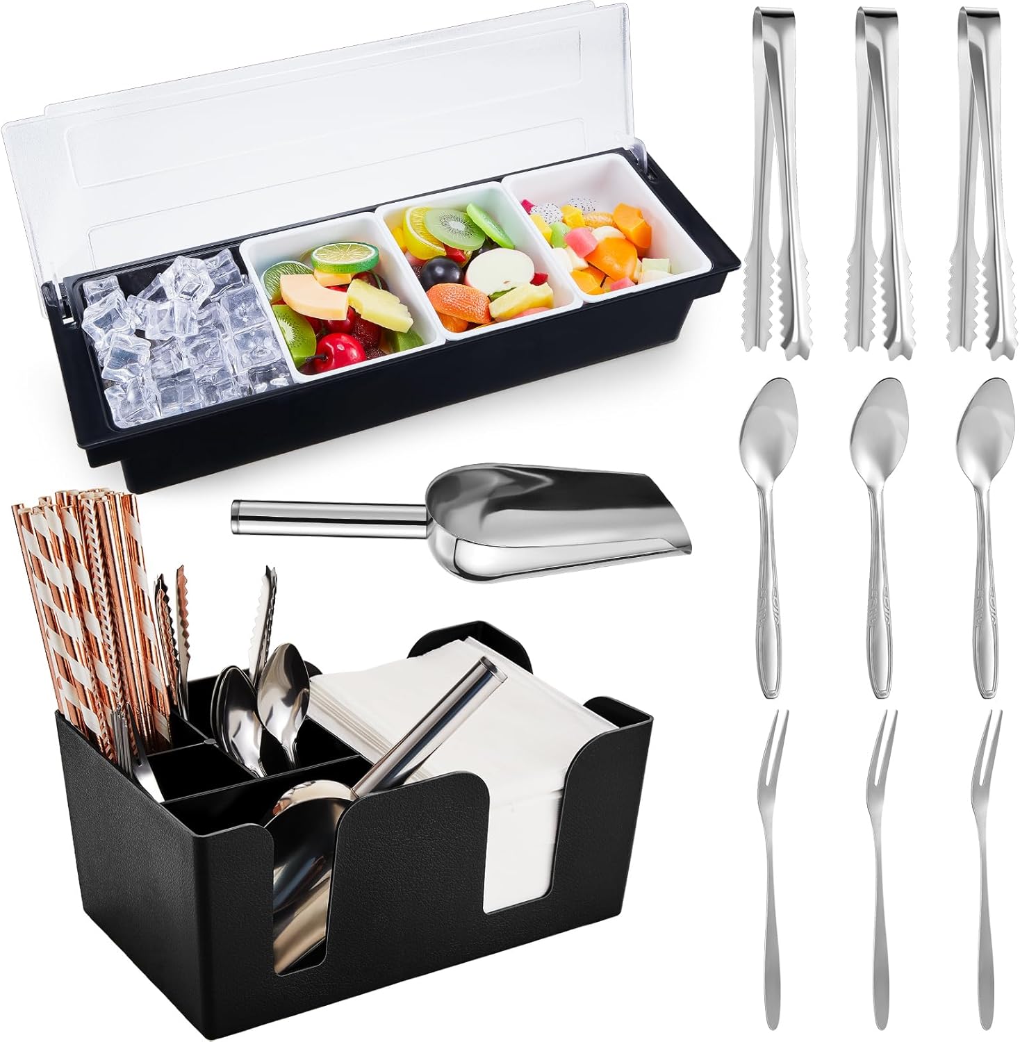 Garnish Tray with Lid for Condiments and Ice Serving Needs
