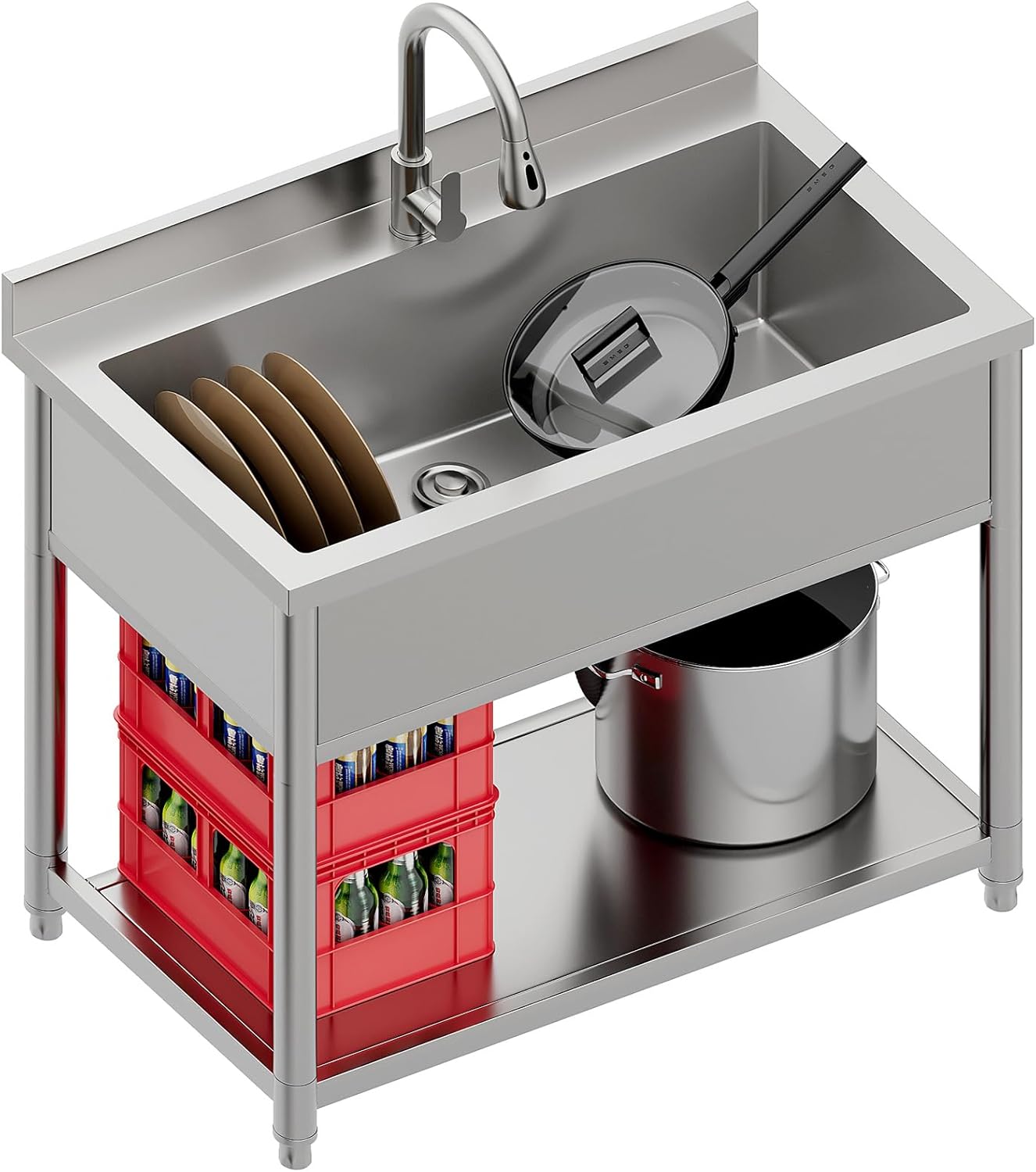 Stainless Steel Utility Sink with Pull-out Faucet for Home Use